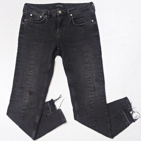 ZARA Woman Distressed Raw Step Hem Jeans Front Seam Stretch Black / Gray Sz 6 - Picture 10 of 10